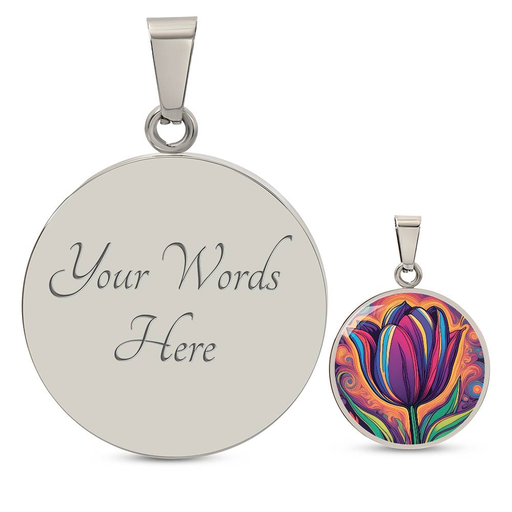 Tulip Necklace July Birth Month Flower Jewelry Plant Lover Gift Engraved Gold Floral Pendant Valentines Mothers Day Tulips Nature Lover Gift