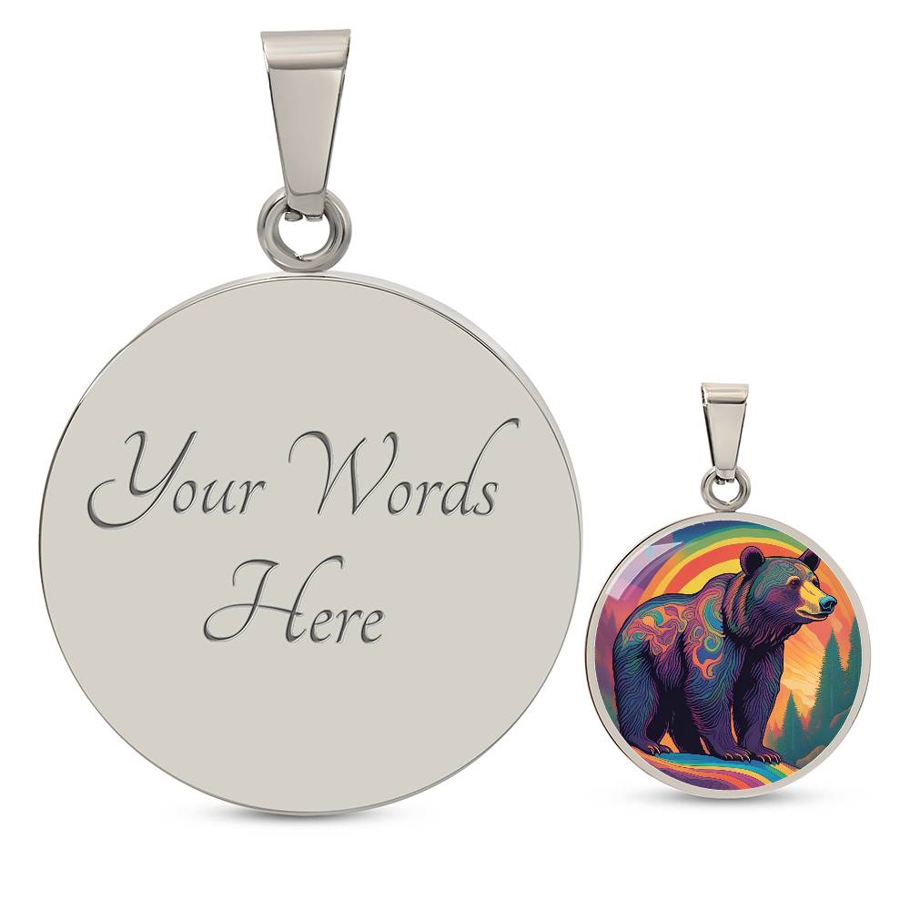 Dreamy Bear Pendant Necklace Gift, Magical Forest Wildlife Jewelry Moonlit Twilight Pastel Flowers Gift For Mom Grandma Mama Bear birthday