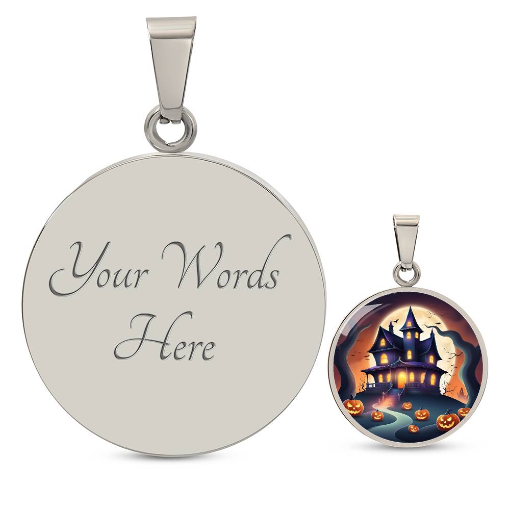 Halloween Haunted Home Necklace, Personalized Day of the Dead Jewelry Spooky Season Ghost Charm Pendant October Birthday Gift For Her or Him