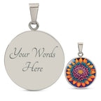 November Birth Flower Chrysanthemum Psychedelic Art Pendant Necklace, Boho hippie Retro Floral Jewelry, Groovy Vintage Art Gift for Her