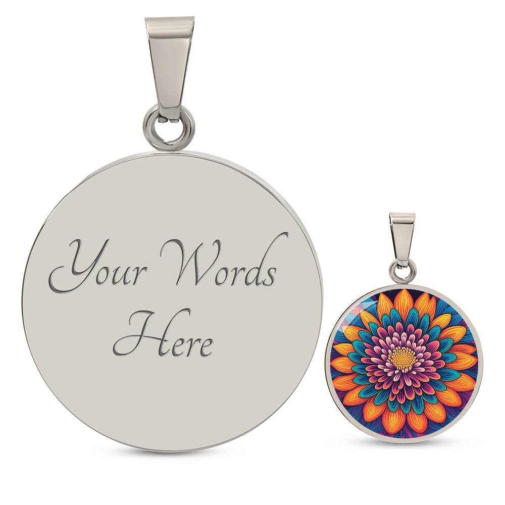 November Birth Flower Chrysanthemum Psychedelic Art Pendant Necklace, Boho hippie Retro Floral Jewelry, Groovy Vintage Art Gift for Her