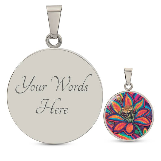 June Birth Flower Honeysuckle Psychedelic Art Pendant Necklace, Boho hippie Retro Floral Jewelry Honeysuckle Groovy Vintage Art Gift for Her