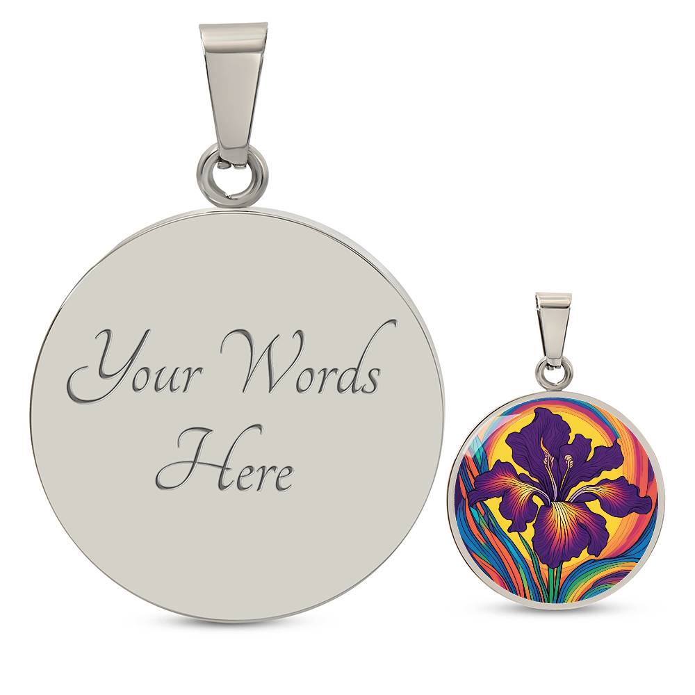 Iris Necklace, Birth Flower Necklace Silver, Birth Month Flower Necklace, Birth Flower Jewelry, February Birthday Gift, Engraved Necklace