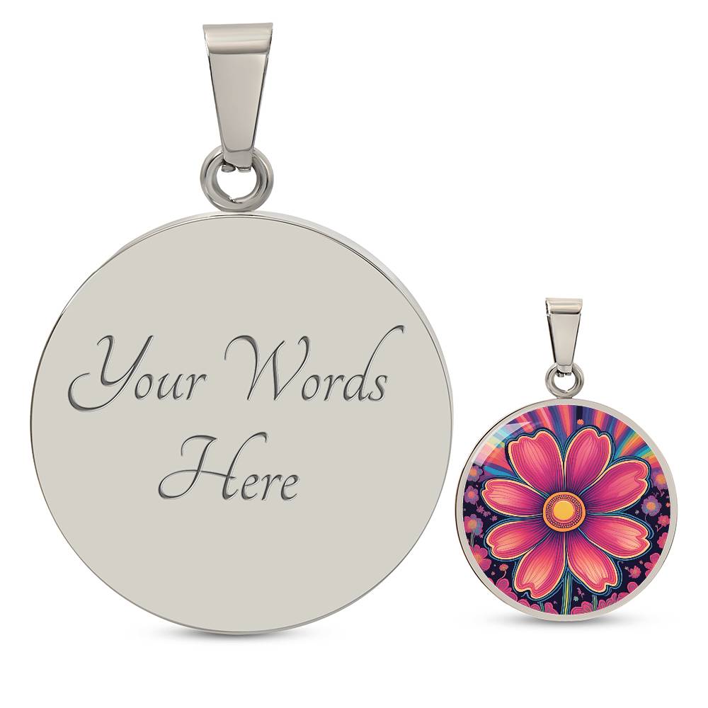 October Birth Flower Cosmos Psychedelic Art Pendant Necklace, Boho hippie Retro Floral Jewelry, Groovy Vintage Art Gift for Her