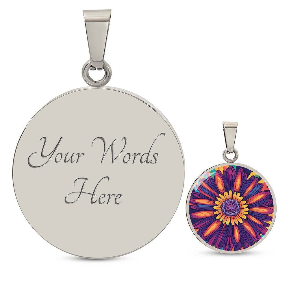 September Birth Flower Aster Psychedelic Art Pendant Necklace, Boho hippie Retro Floral Jewelry, Aster Groovy Vintage Art Gift for Her
