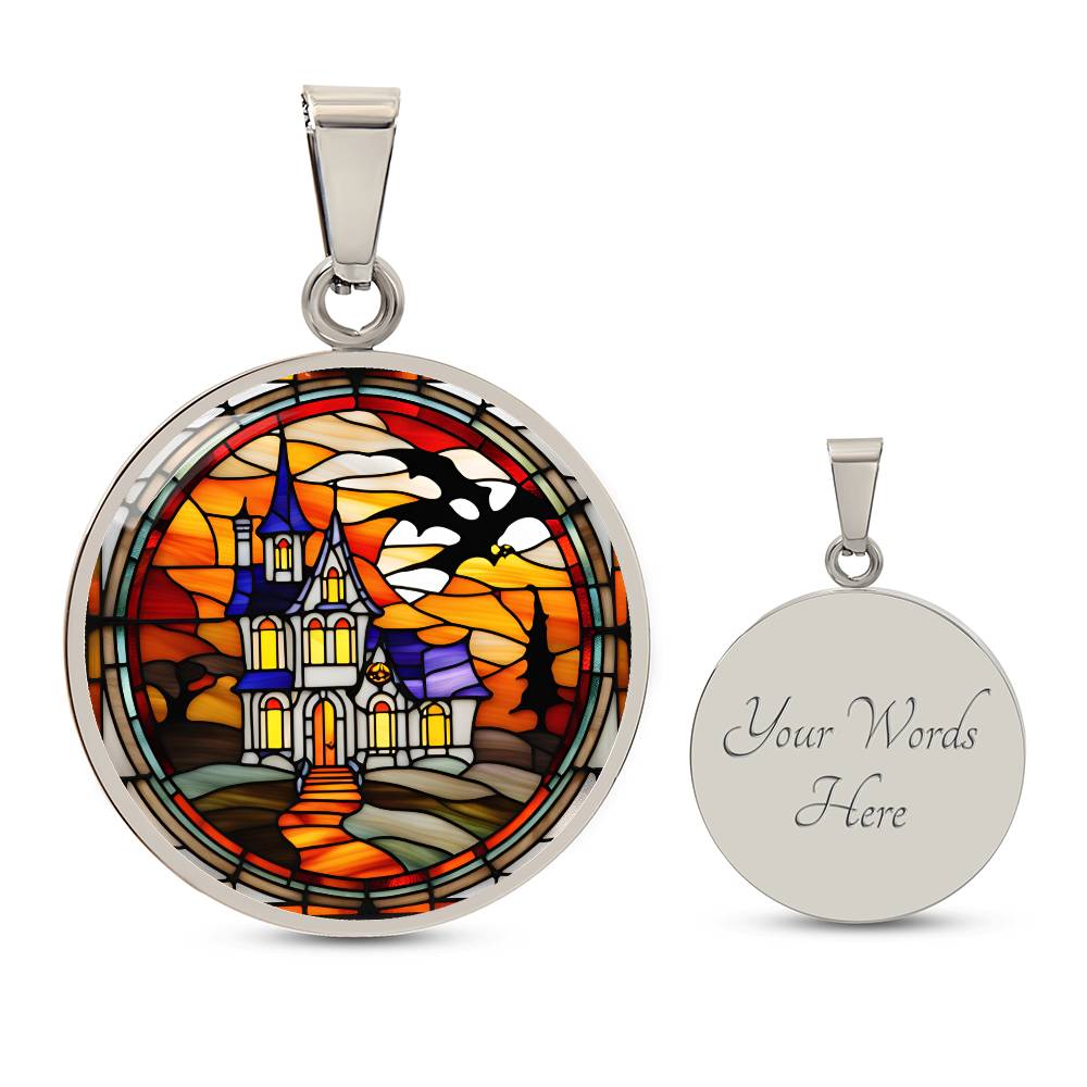 Halloween Haunted Home Necklace, Personalized Day of the Dead Jewelry Spooky Season Ghost Charm Pendant October Birthday Gift For Her or Him