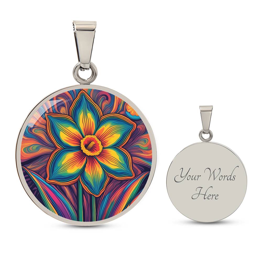 Daffodil Necklace, Personalized March Birth Month Flower Jewelry, Engravable Gold Floral Charm Pendant Gift For Birthdays & Mothers Day