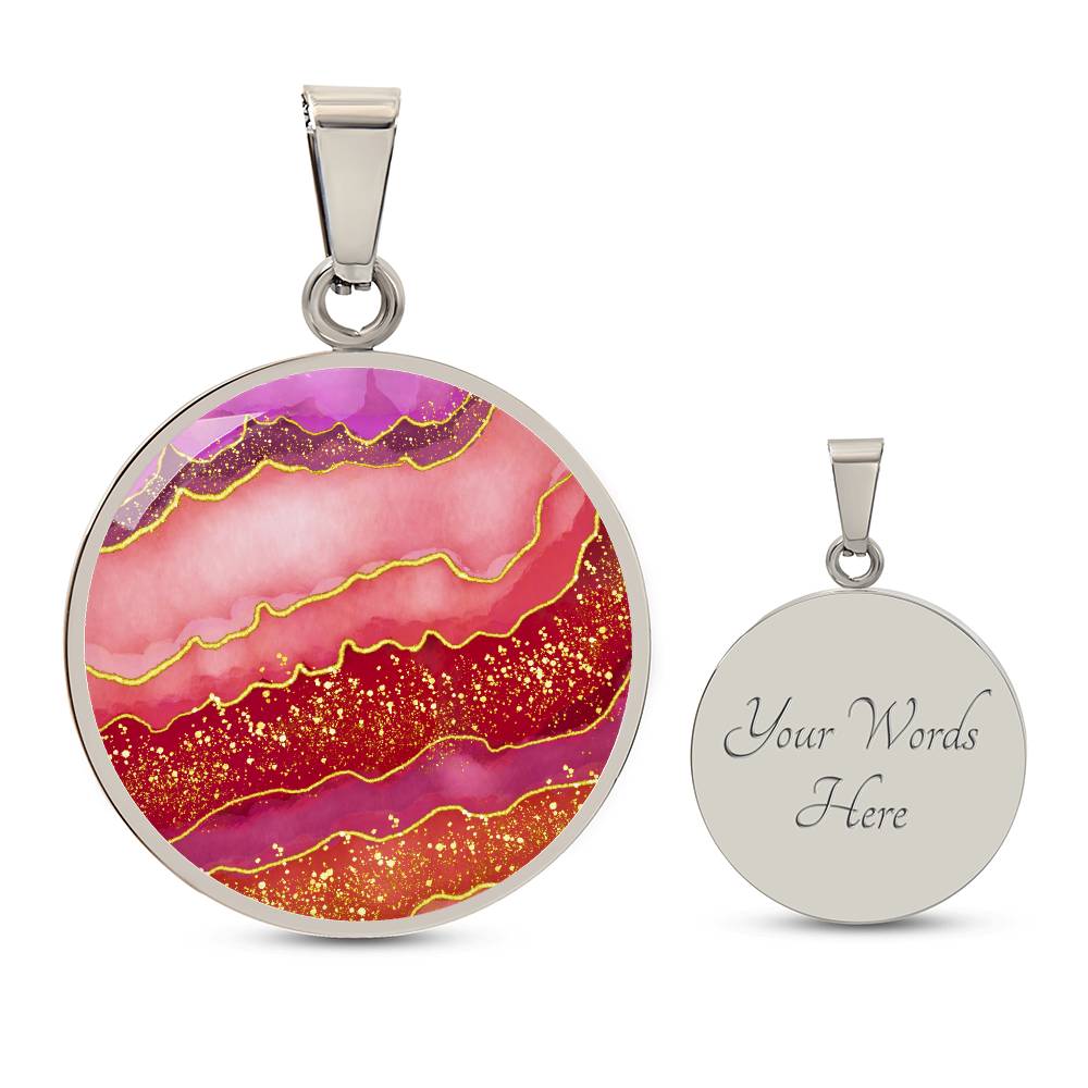 Alcohol Ink Pendant Necklace  Red Maroon Crimson Shades Wanderlust Jewelry Trendy Fluid Art Colorful Abstract Background Modern Art