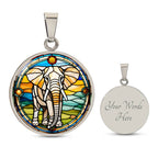 Elephant Faux Stained Glass Personalized Pendant Necklace Gift For Exotic Animal Lover Jewelry For Birthday Gift For Daughter Christmas Gift