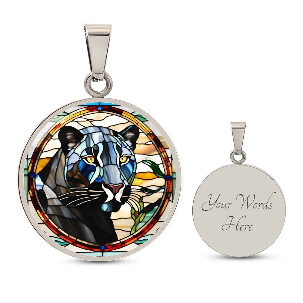 Jaguar Engraved Celtic Native American Zodiac Animal Charm Pendant Stained Glass Art Necklace Protection Spirit Dream Cat Jewelry Gift