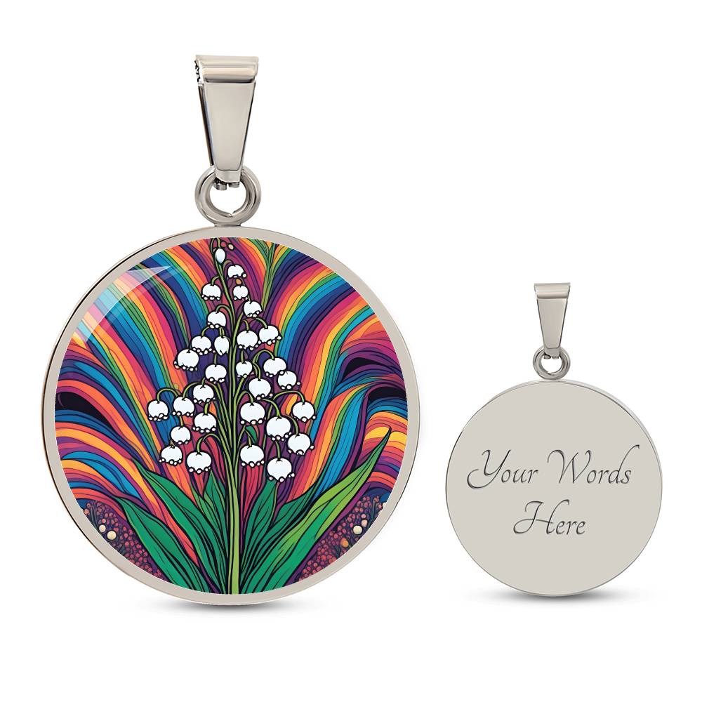 Lily of the Valley, May Birth Month Flower Pendant Necklace Gift, Floral Trippy Art, Daisies Vintage rave birth flower, Groovy Boho Hippie