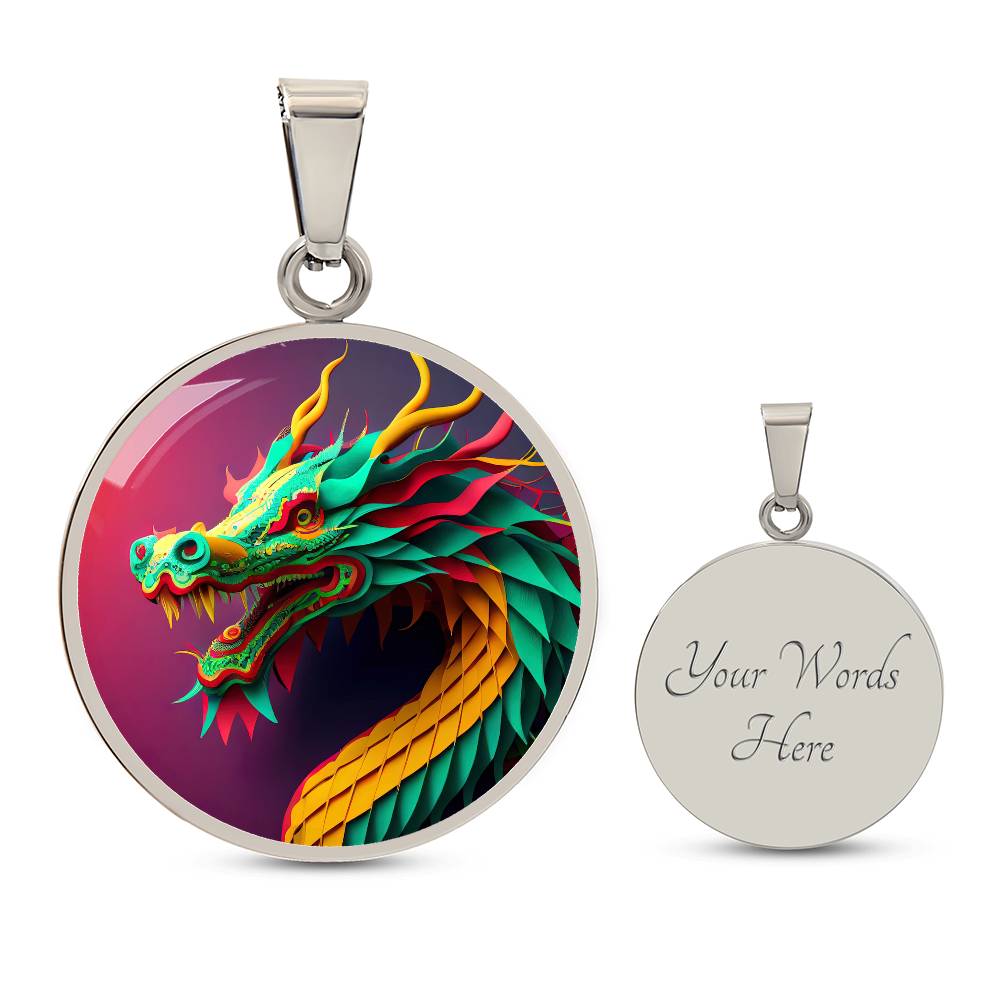 Dragon Pendant Necklace, Jewelry Gift, Chinese Zodiac Animal, 2024 Lunar New Year Pendant, Illuminated Mythical Celestial Dragon Guardian