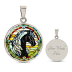Black Stallion Pendant Necklace Horse Chinese Zodiac Animal Pendant Stained Glass Pony Art Jewelry Horse Lover Gift Dream Spirit Animal
