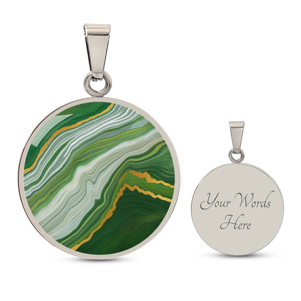 Green Marble Texture Gold Veins Pendant Necklace Gemstone Liquid Art Jade Malachite Slab Wavy Abstract Modern Art Alcohol Ink Pattern