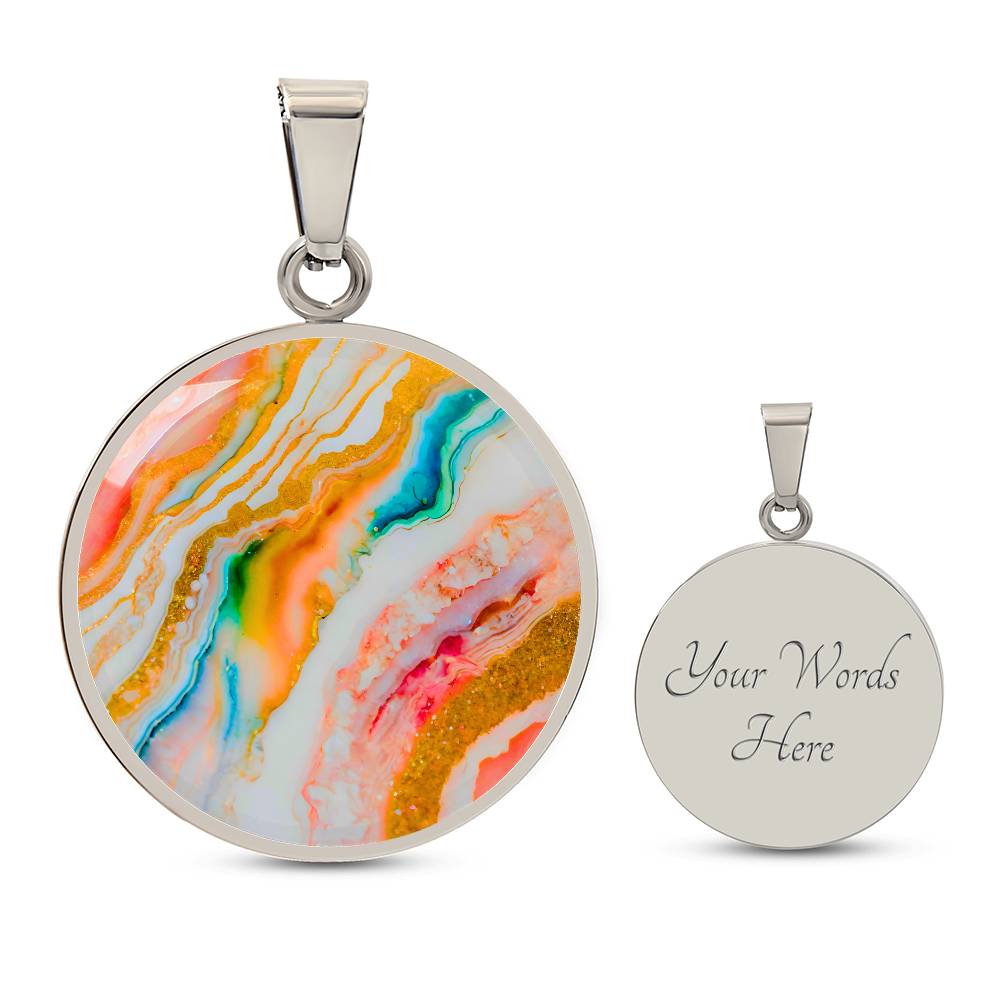 Agate Marble Fluid Art Texture Pendant Necklace Contemporary Glitter Design Rainbow Alcohol Ink Background Modern Abstract Colorful Art