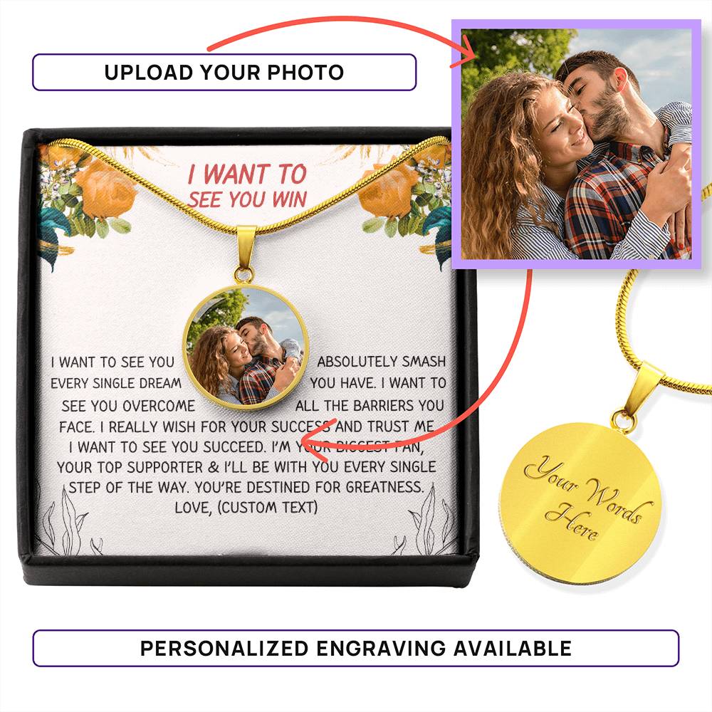 Personalized Name necklace Inspirational Motivational Quote jewelry Custom Photo Pendant Strength and Determination Encouragement Success