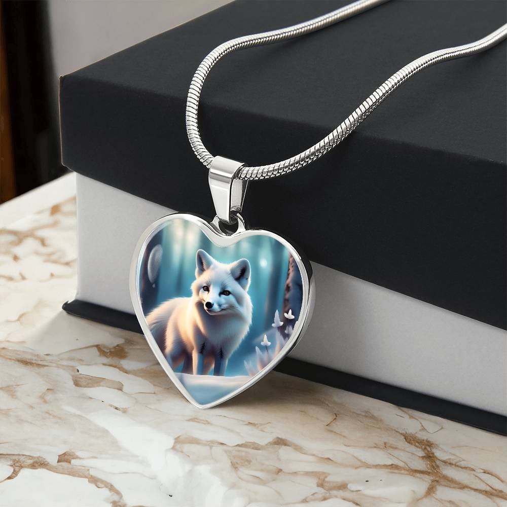 White Arctic Fox Engraved Celtic Native American Zodiac Animal Charm Pendant Personalized Necklace Protection Spirit Companion Jewelry Gift