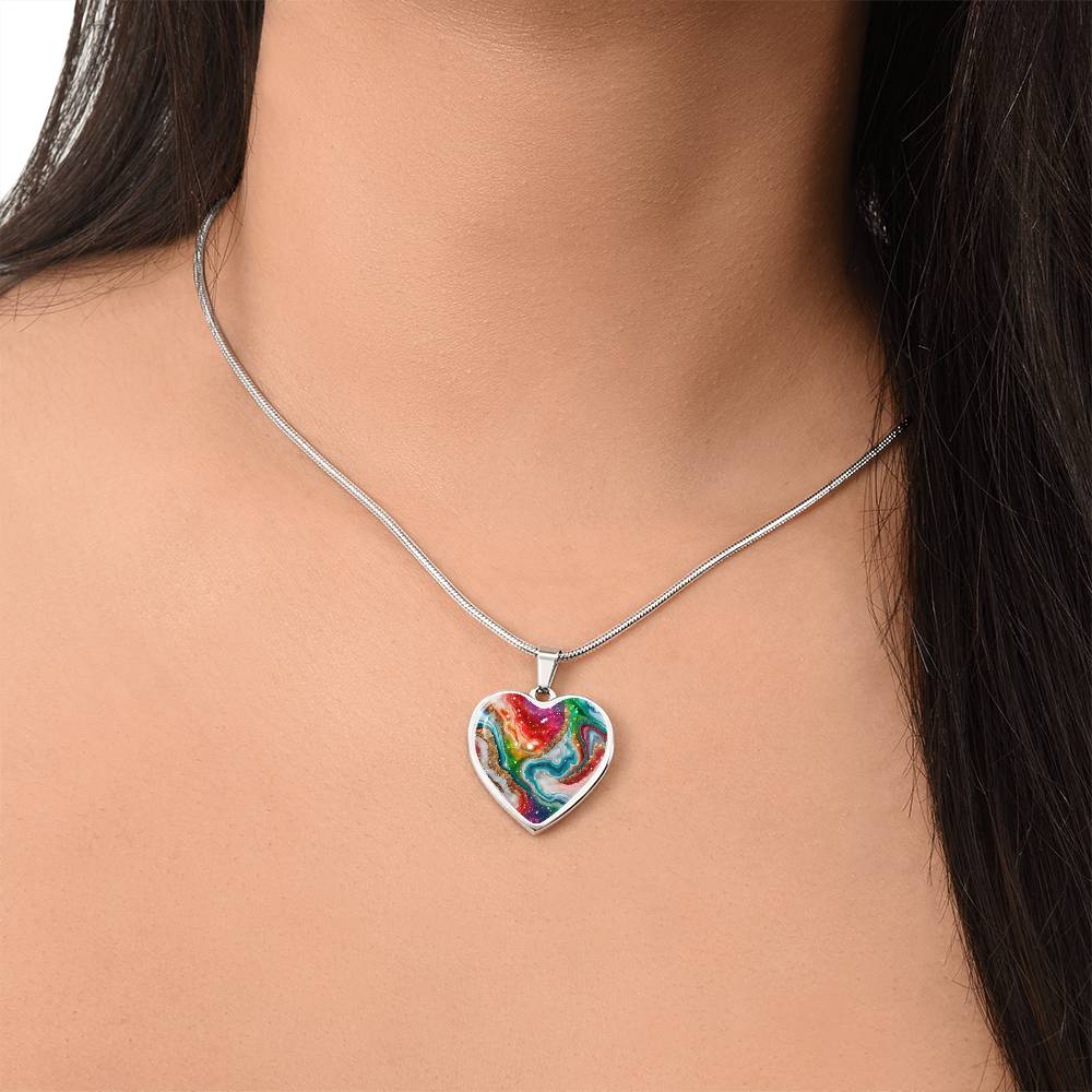 Agate Marble Fluid Art Texture Pendant Necklace Contemporary Glitter Design Rainbow Alcohol Ink Background Modern Abstract Colorful Art
