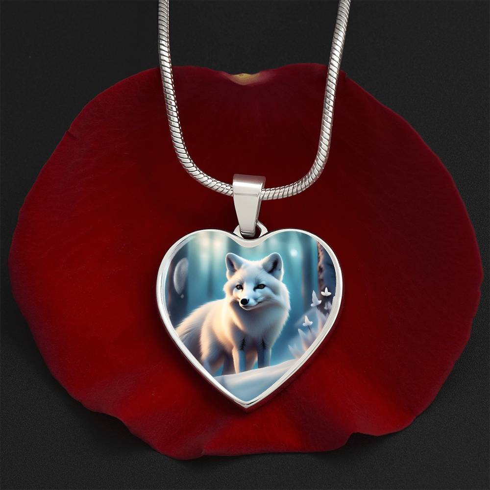 White Arctic Fox Engraved Celtic Native American Zodiac Animal Charm Pendant Personalized Necklace Protection Spirit Companion Jewelry Gift