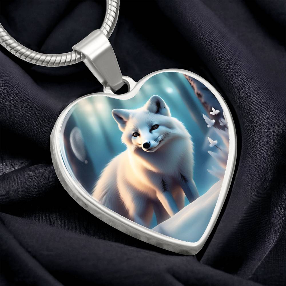White Arctic Fox Engraved Celtic Native American Zodiac Animal Charm Pendant Personalized Necklace Protection Spirit Companion Jewelry Gift