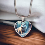 White Arctic Fox Engraved Celtic Native American Zodiac Animal Charm Pendant Personalized Necklace Protection Spirit Companion Jewelry Gift