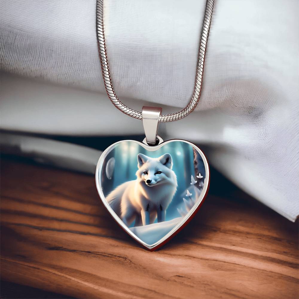 White Arctic Fox Engraved Celtic Native American Zodiac Animal Charm Pendant Personalized Necklace Protection Spirit Companion Jewelry Gift