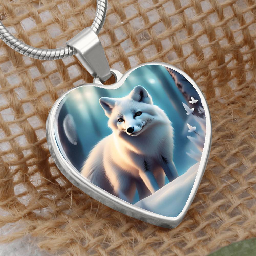 White Arctic Fox Engraved Celtic Native American Zodiac Animal Charm Pendant Personalized Necklace Protection Spirit Companion Jewelry Gift