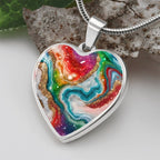 Agate Marble Fluid Art Texture Pendant Necklace Contemporary Glitter Design Rainbow Alcohol Ink Background Modern Abstract Colorful Art
