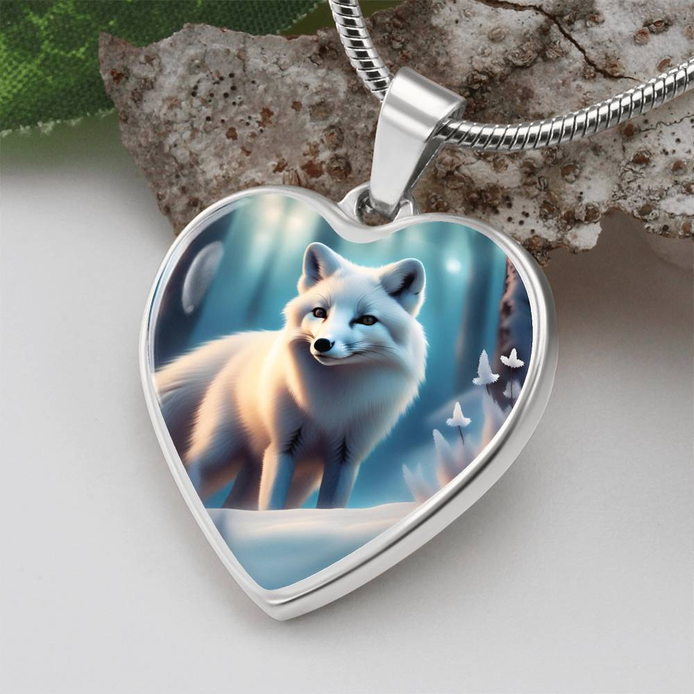 White Arctic Fox Engraved Celtic Native American Zodiac Animal Charm Pendant Personalized Necklace Protection Spirit Companion Jewelry Gift