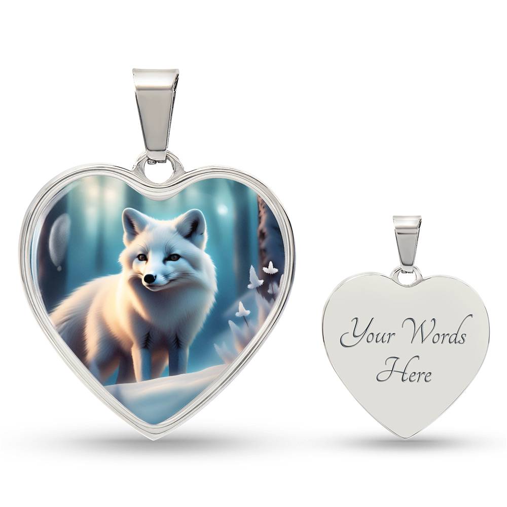 White Arctic Fox Engraved Celtic Native American Zodiac Animal Charm Pendant Personalized Necklace Protection Spirit Companion Jewelry Gift