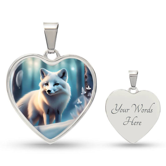 White Arctic Fox Engraved Celtic Native American Zodiac Animal Charm Pendant Personalized Necklace Protection Spirit Companion Jewelry Gift