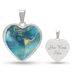 Alcohol Ink Pendant Necklace Blue Gold Wanderlust Jewelry Trendy Fluid Art Colorful Abstract Backgroud Stainless Steel Gold Base