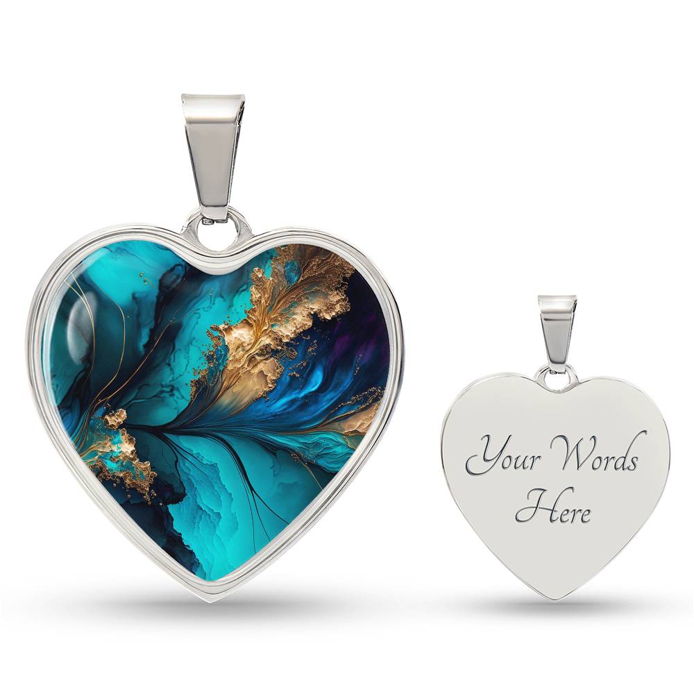 Abstract Alcohol Ink Pendant Necklace Modern Fluid Art Marble Texture Acrylic Paints Purple Blue Gold Trendy Contemporary Art Design