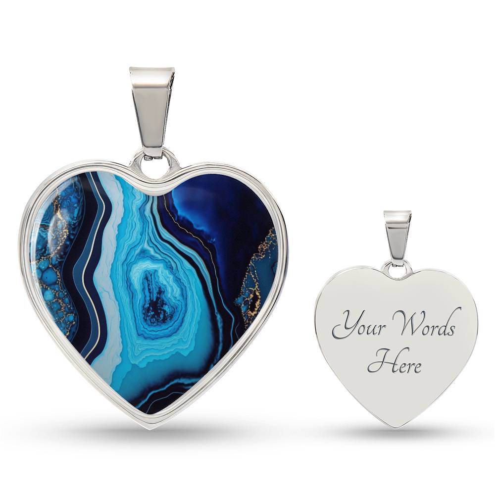 Alcohol Ink Pendant Necklace Blue Gold Wanderlust Jewelry Trendy Fluid Art Colorful Abstract Background Stainless Steel Gold Base