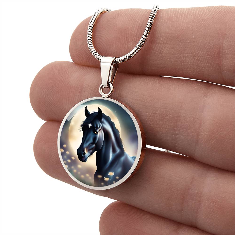 Black Stallion Pendant Necklace Horse Chinese Zodiac Animal Pendant 3D Dreamy Pony Art Jewelry Horse Lover Gift Dream Spirit Animal