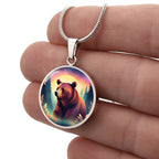 Dreamy Bear Pendant Necklace Gift, Magical Forest Wildlife Jewelry Moonlit Twilight Pastel Flowers Gift For Mom Grandma Mama Bear birthday
