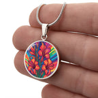August Birth Flower Gladiolus Psychedelic Art Pendant Necklace, Boho hippie Retro Floral Jewelry, Gladioli Groovy Vintage Art Gift for Her