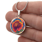 Birthflower Carnation Necklace, January Birth Flower Necklace, Flower Design Circle Pendant Mothers Day Necklace & Valentines Gifts For Her