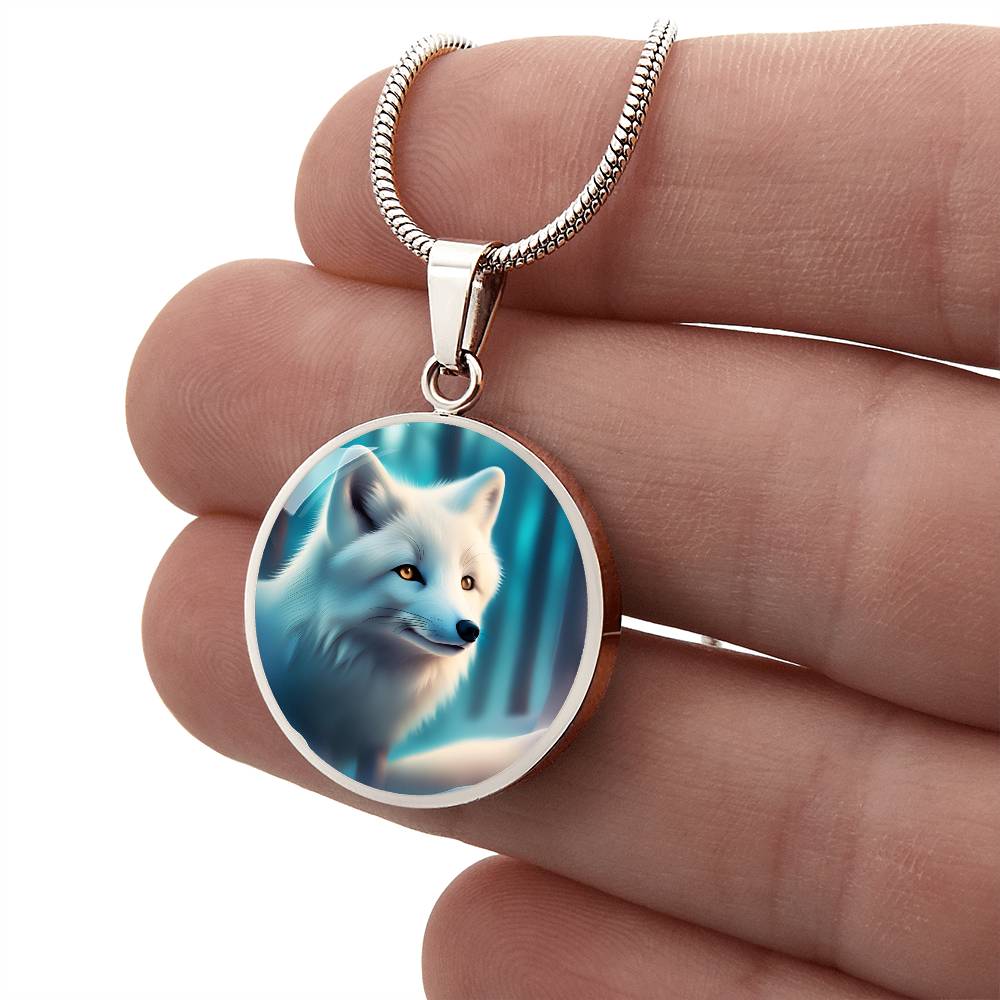 White Arctic Fox Engraved Celtic Native American Zodiac Animal Charm Pendant Personalized Necklace Protection Spirit Companion Jewelry Gift