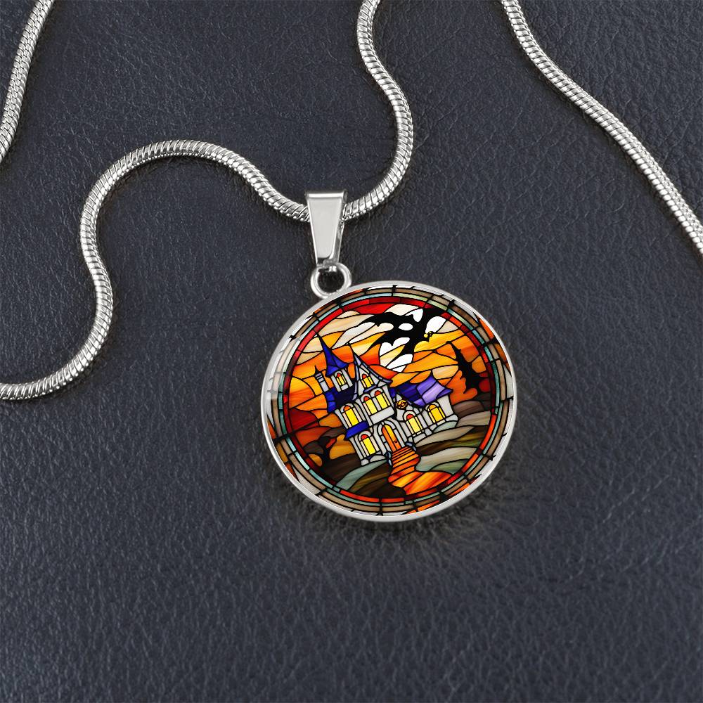 Halloween Haunted Home Necklace, Personalized Day of the Dead Jewelry Spooky Season Ghost Charm Pendant October Birthday Gift For Her or Him