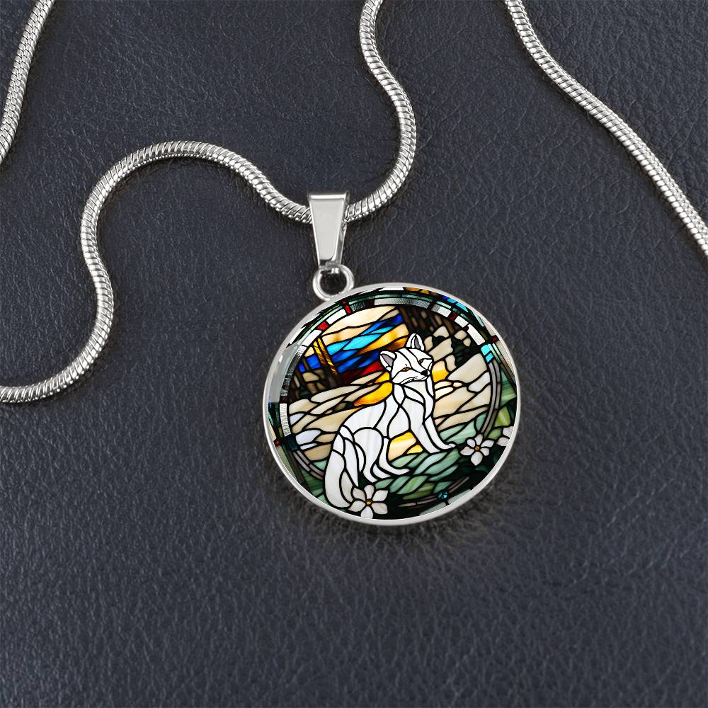 White Arctic Fox Engraved Celtic Native American Zodiac Animal Charm Pendant Personalized Necklace Protection Spirit Companion Jewelry Gift