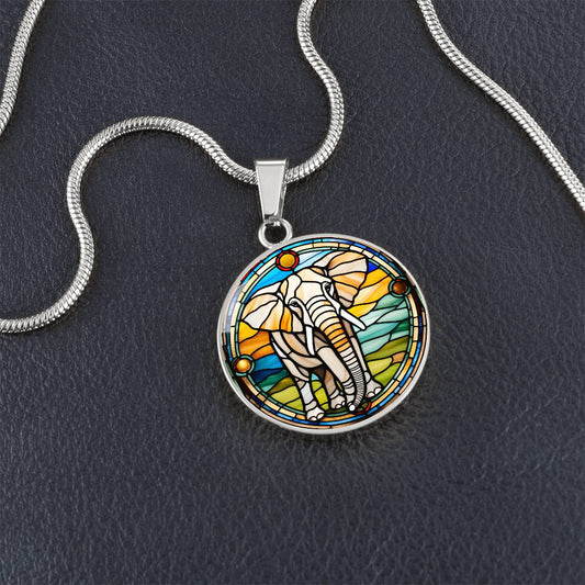 Elephant Faux Stained Glass Personalized Pendant Necklace Gift For Exotic Animal Lover Jewelry For Birthday Gift For Daughter Christmas Gift