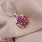 August Birth Flower Gladiolus Psychedelic Art Pendant Necklace, Boho hippie Retro Floral Jewelry, Gladioli Groovy Vintage Art Gift for Her