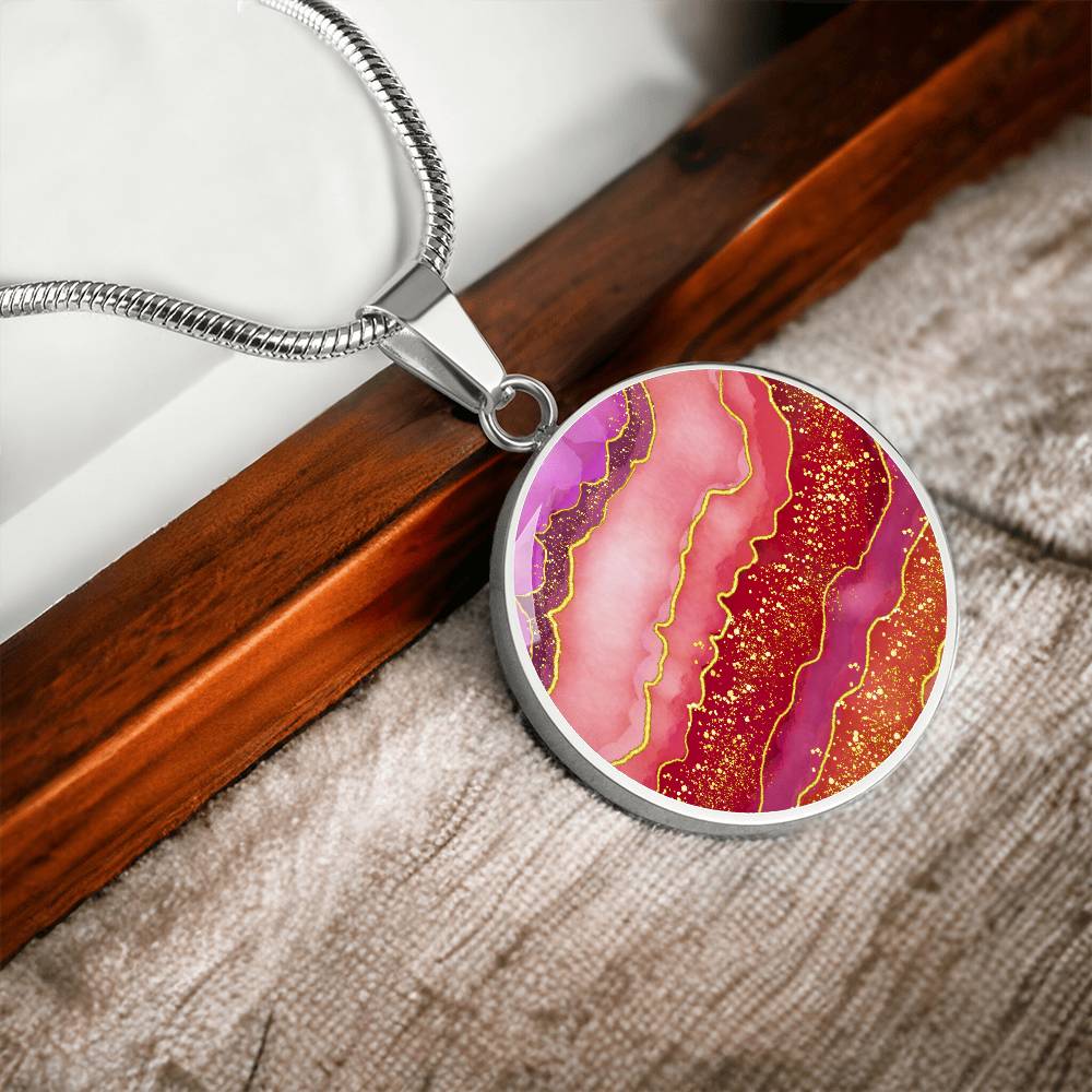 Alcohol Ink Pendant Necklace  Red Maroon Crimson Shades Wanderlust Jewelry Trendy Fluid Art Colorful Abstract Background Modern Art