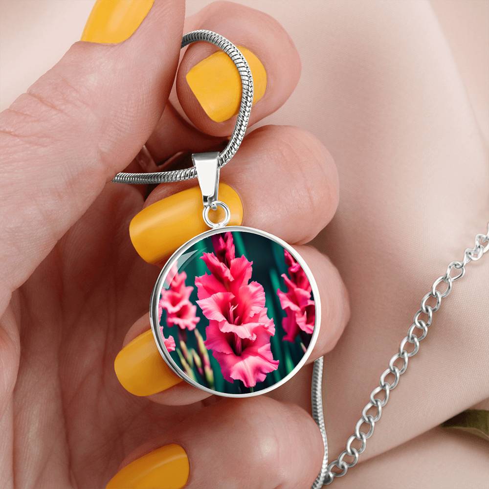 Gladiolus Birth Flower Necklace, August Birthflower Necklace, Engraved Flower Necklace, Mothers Day Gift & Valentines Gifts For Her