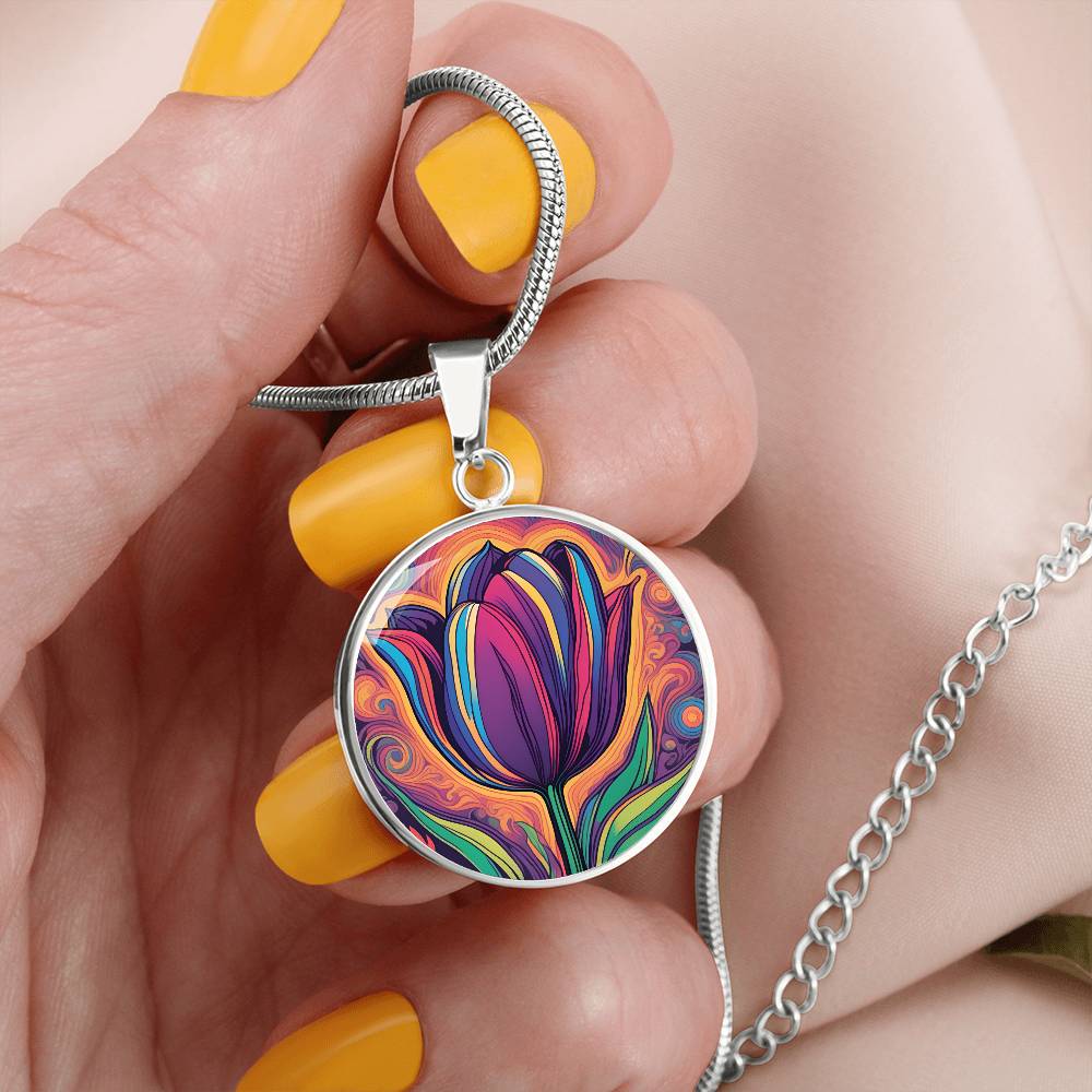 Tulip Necklace July Birth Month Flower Jewelry Plant Lover Gift Engraved Gold Floral Pendant Valentines Mothers Day Tulips Nature Lover Gift
