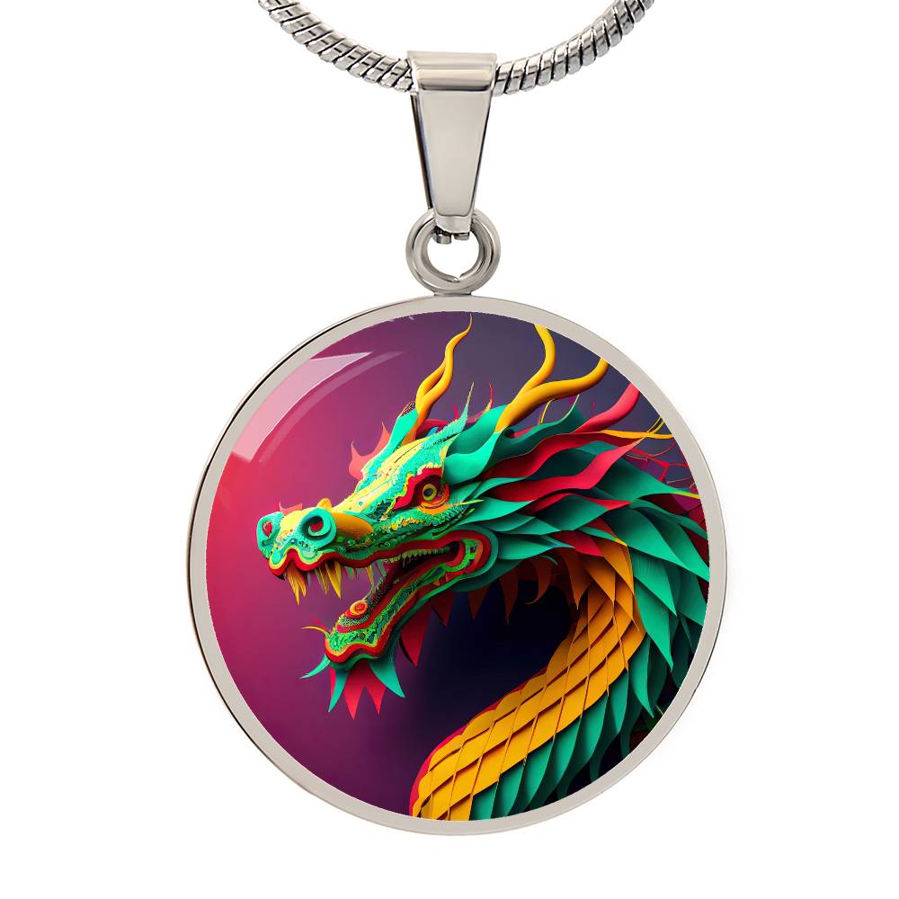 Dragon Pendant Necklace, Jewelry Gift, Chinese Zodiac Animal, 2024 Lunar New Year Pendant, Illuminated Mythical Celestial Dragon Guardian