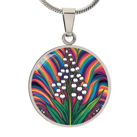 Lily of the Valley, May Birth Month Flower Pendant Necklace Gift, Floral Trippy Art, Daisies Vintage rave birth flower, Groovy Boho Hippie