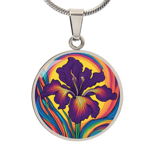 Iris Necklace, Birth Flower Necklace Silver, Birth Month Flower Necklace, Birth Flower Jewelry, February Birthday Gift, Engraved Necklace