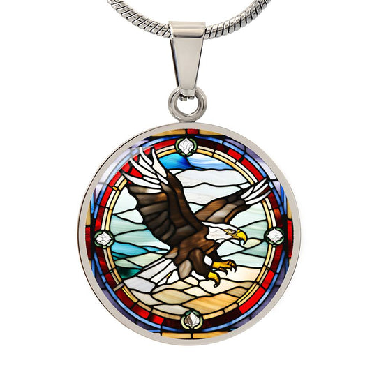 Bald Eagle Stained Glass Art Pendant Necklace Native American Jewelry Gift Zodiac Bird Charm Celtic Spirit Strength Gift for Her Mother Wife